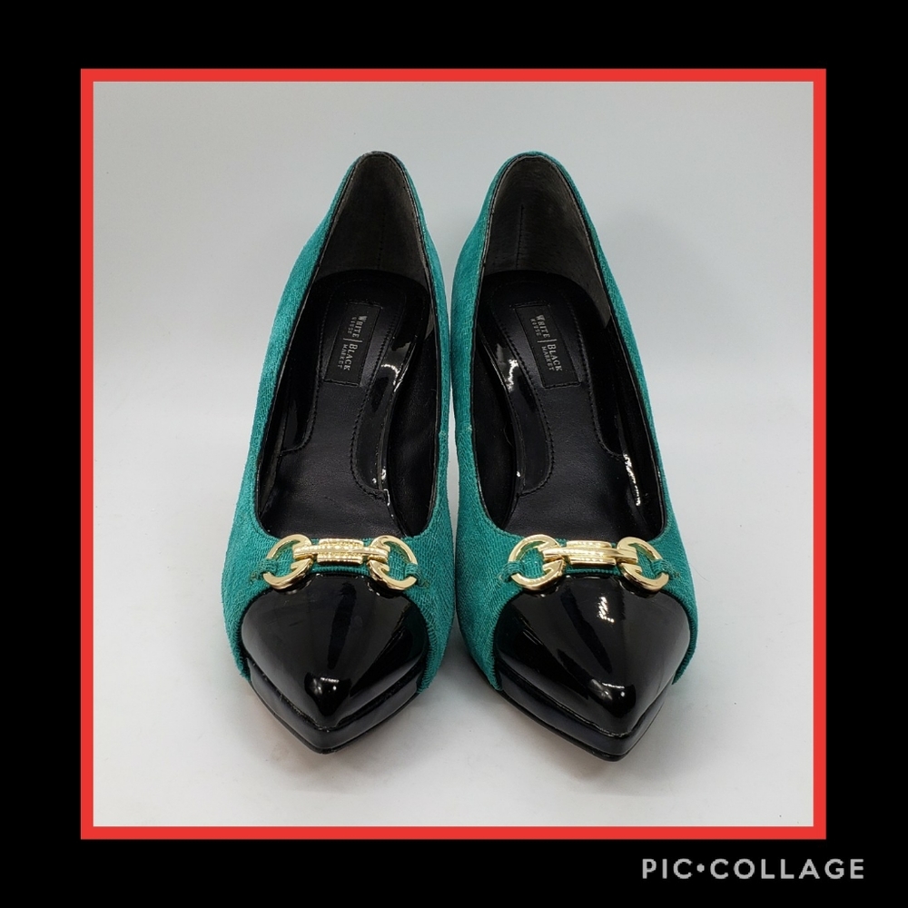 WHBM Teal & Black Heels Size 7 - Picture 2 of 8